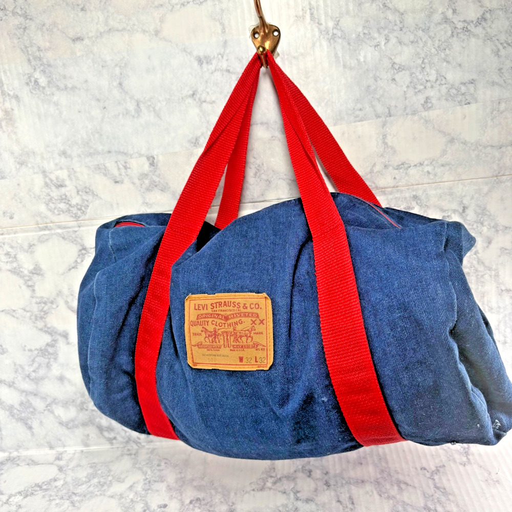 Rare Vtg 70s Levi Strauss 501 Jean Denim Duffel Carry Gym Travel Bag Red Patch